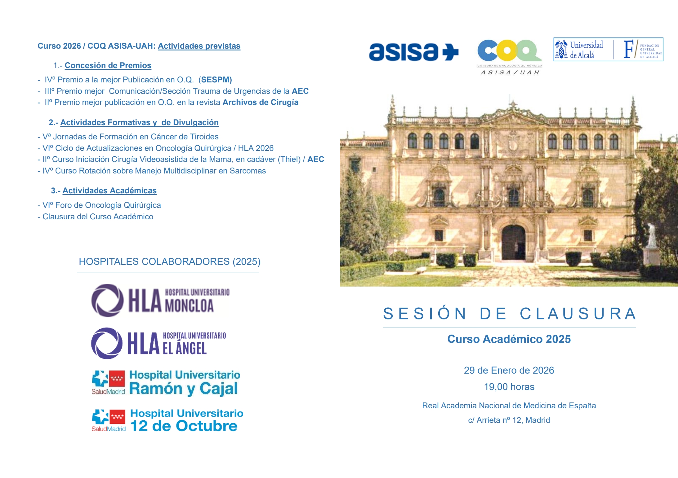 Sesión de clausura del curso académico 2025 de la Cátedra de Oncología Quirúrgica