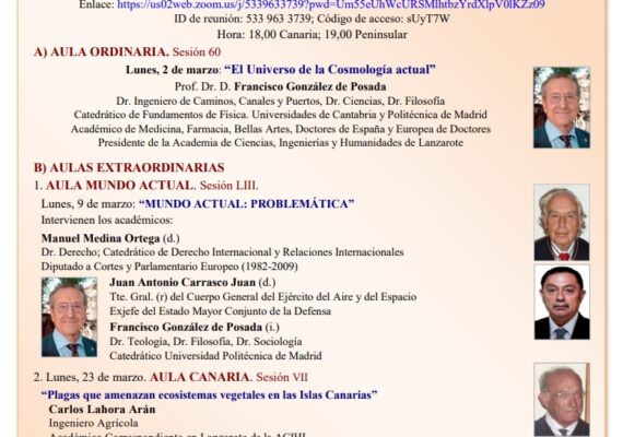 Programa de actividades Marzo 2026 de la Academia de Ciencias, Ingenierías y Humanidades de Lanzarote.