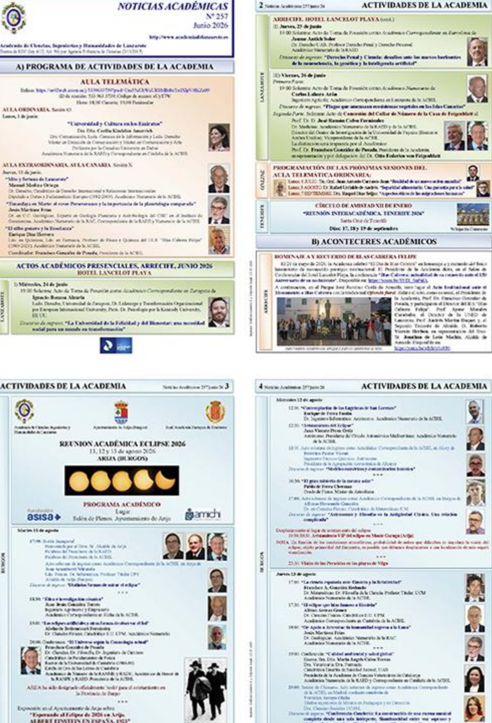 Programa de actividades Junio 2026 de la Academia de Ciencias, Ingenierías y Humanidades de Lanzarote.